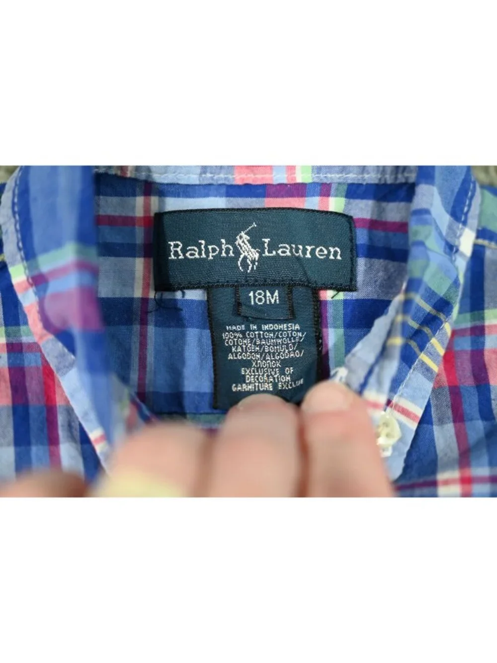 Ralph Lauren Baby Boys Plaid Button Down Shirt Blue Size 18M Preppy Casual